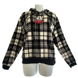 Disney Mickey Mouse Sweater Hoodie in Black & White Plaid
